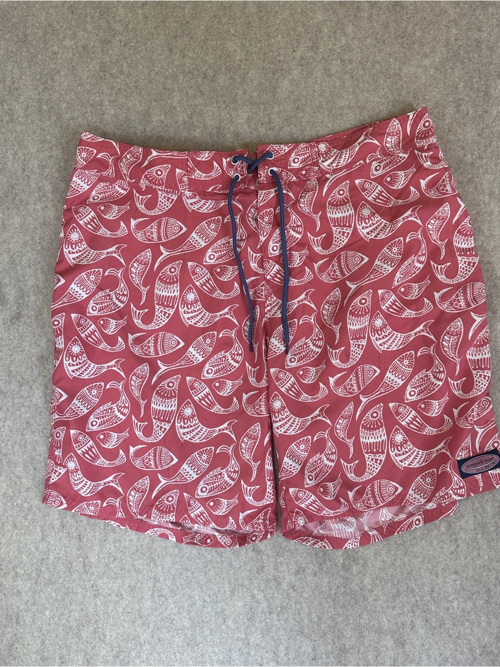 Vineyard Vines Red Fish-Print Swim Shorts
